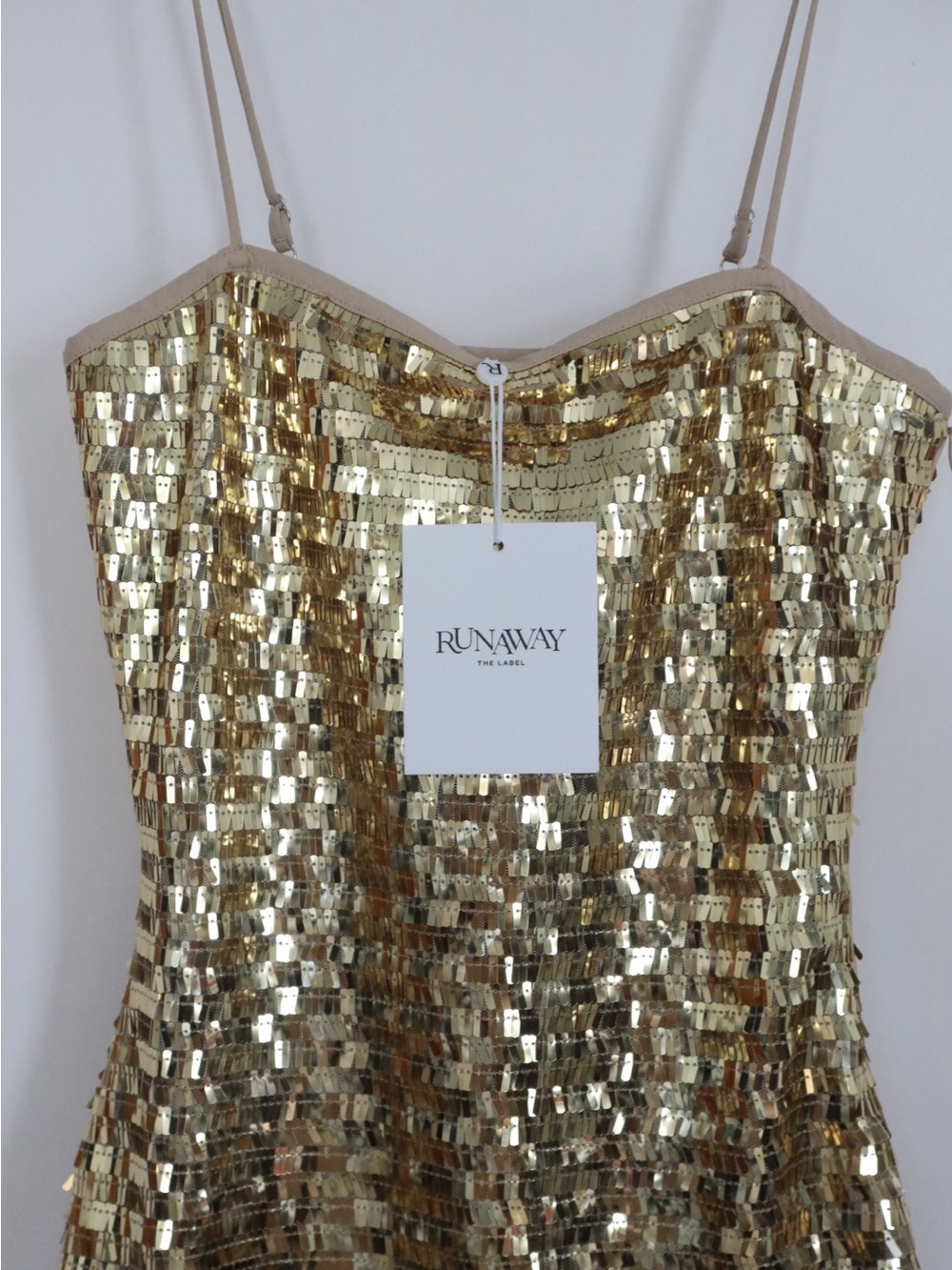 NWT Runaway the Label Gold Sequin Strap Mini Dress